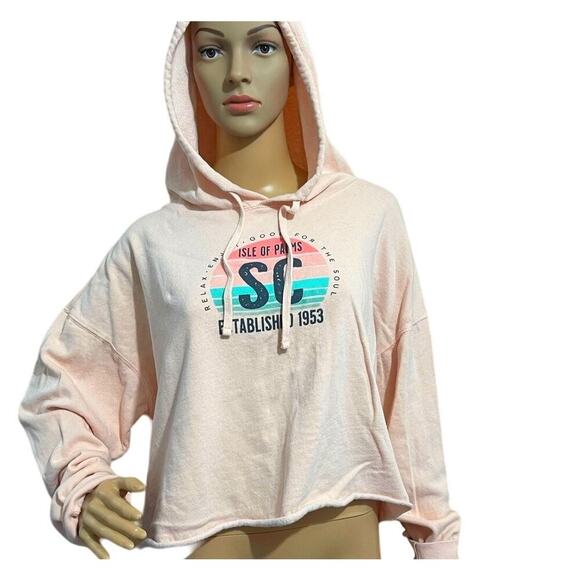 EMI Womens Pastel Pink Graphic‎ Cropped S.C. Hoodie Size 2XL-Trendy Casual Vibes - Picture 4 of 6